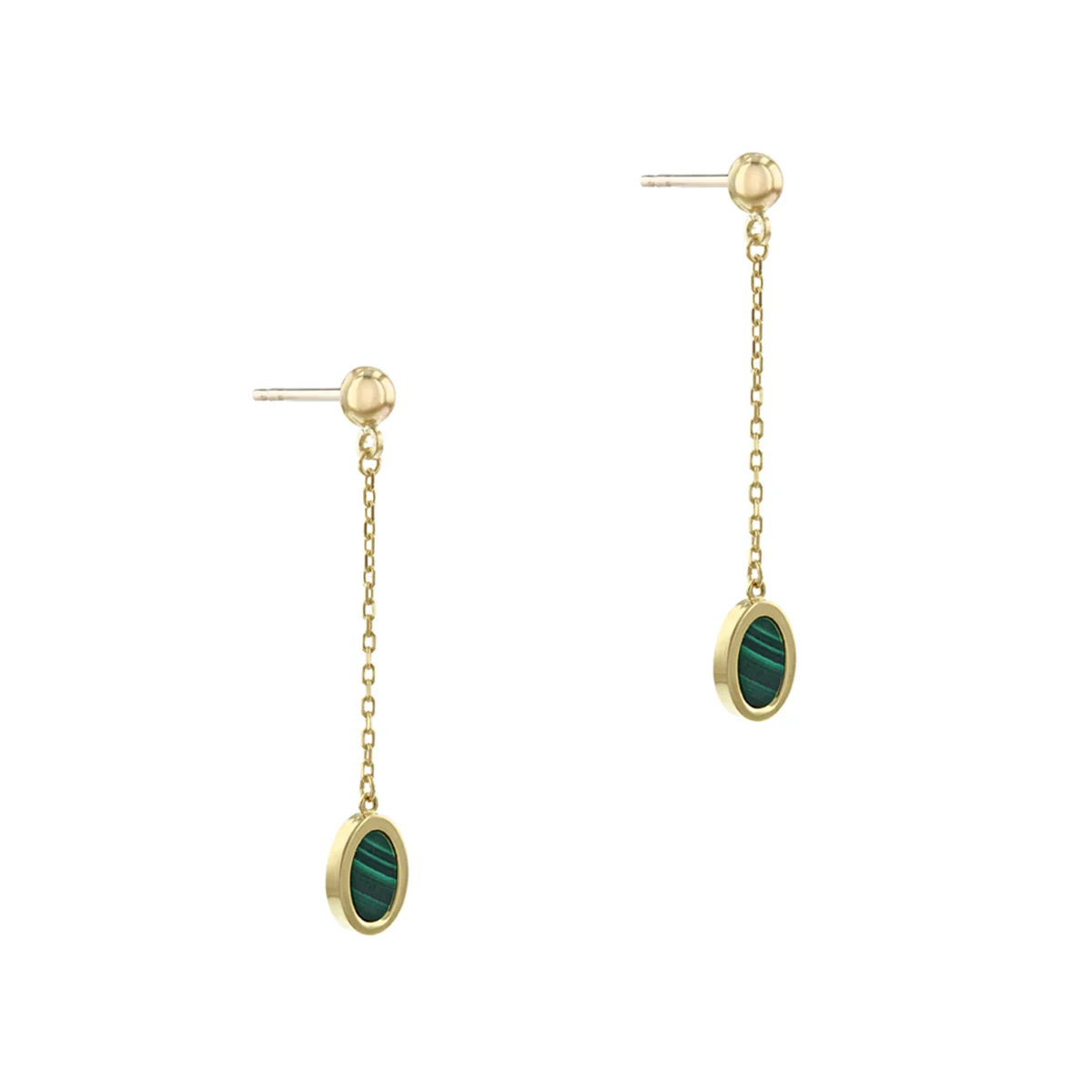 Soleil Collection Oval Malachite Drop Earrings | 9K  SolidYellow Gold - Image 3