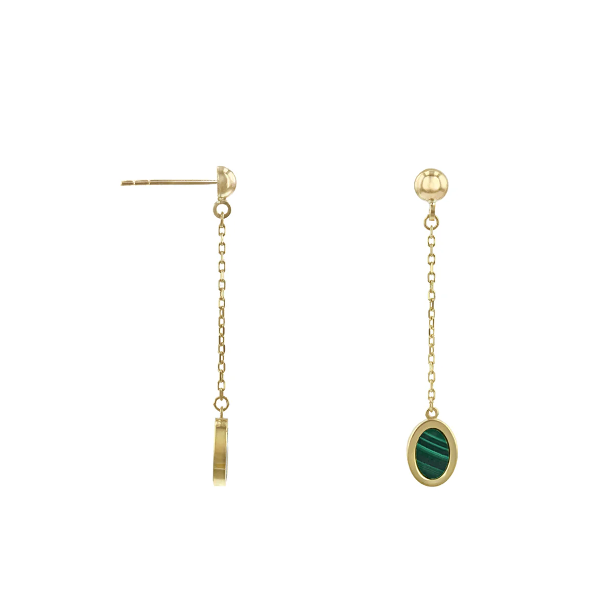 Soleil Collection Oval Malachite Drop Earrings | 9K  SolidYellow Gold - Image 4