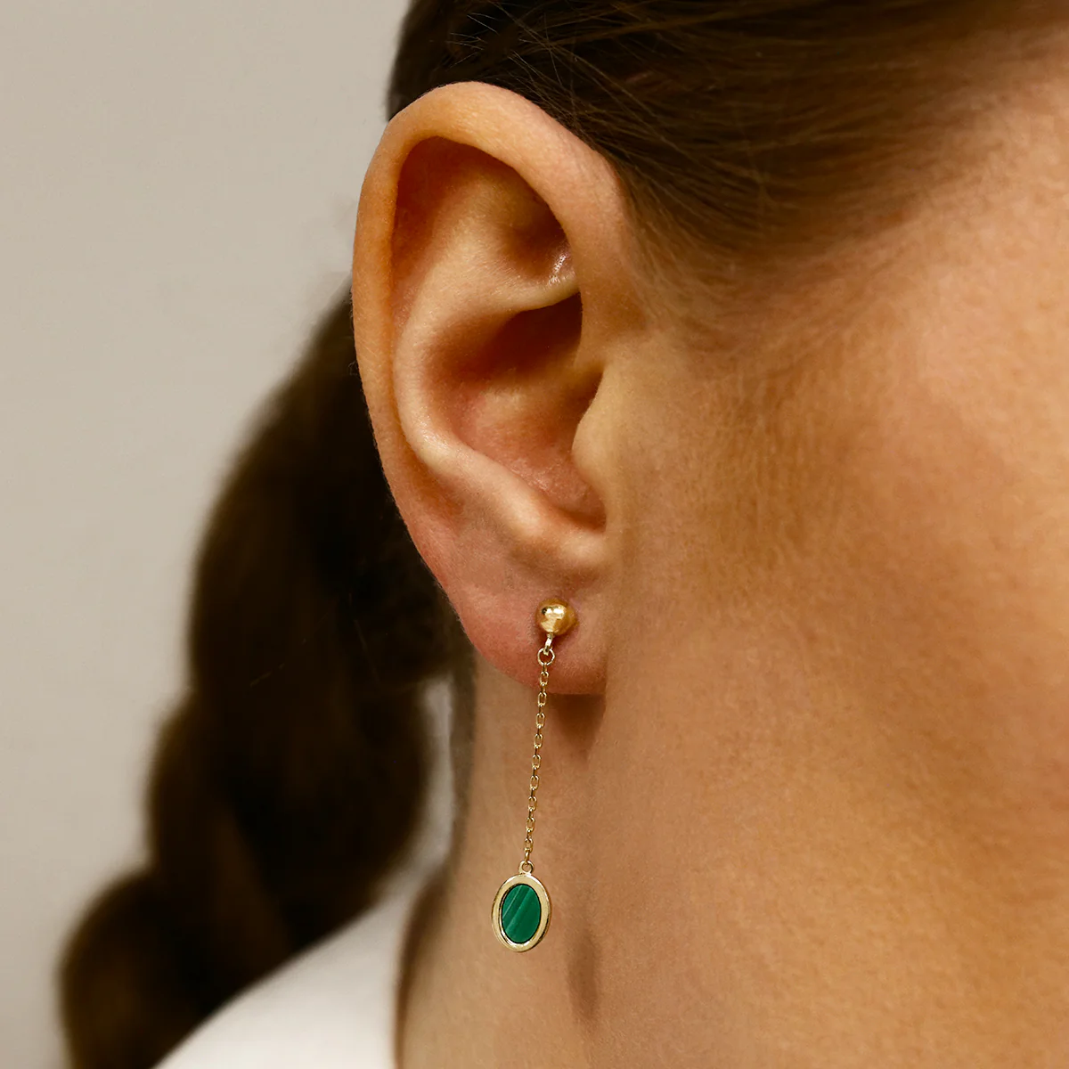 Soleil Collection Oval Malachite Drop Earrings | 9K  SolidYellow Gold - Image 6