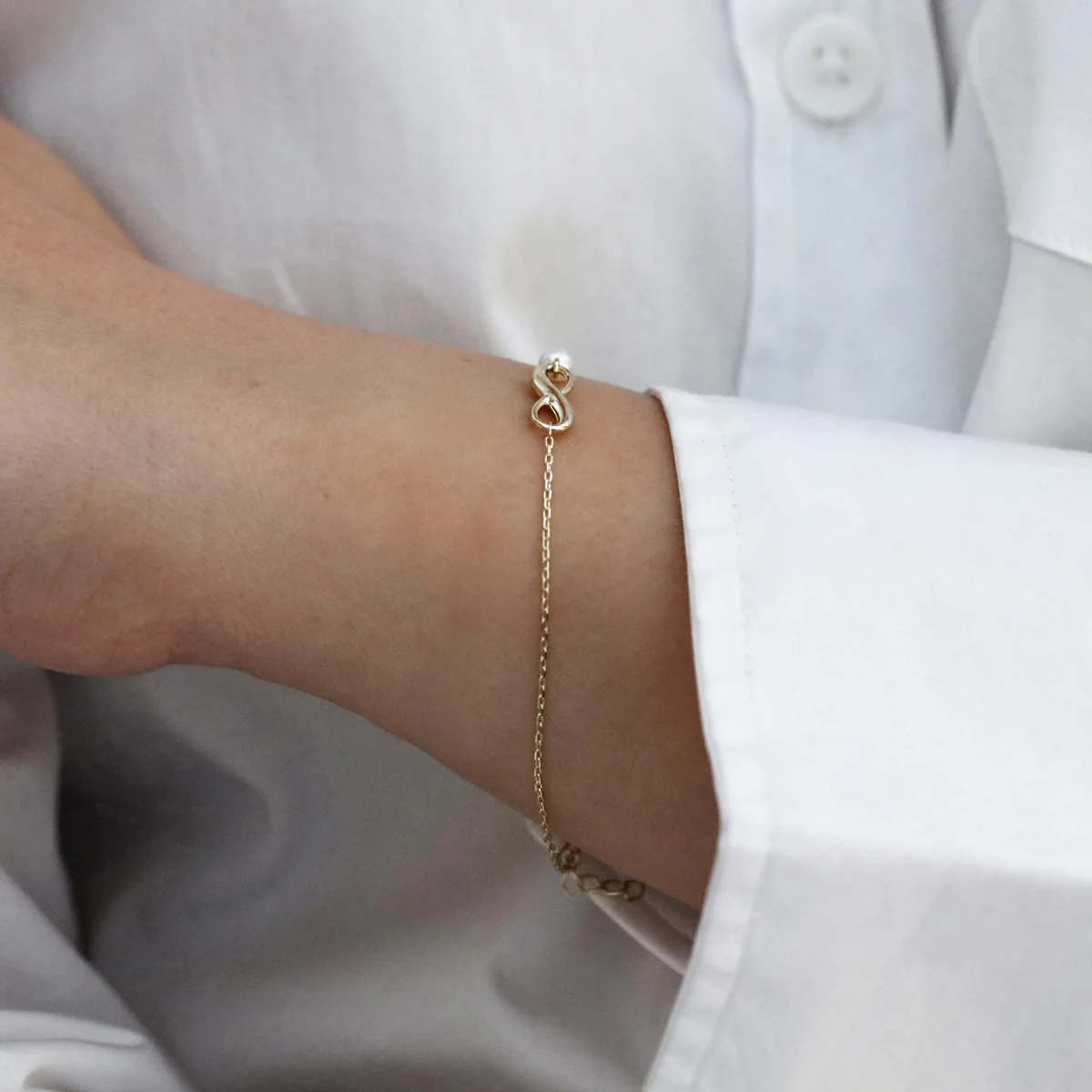 Soleil Collection Pearl infinity Bracelet | 9K Solid Yellow Gold - Image 4