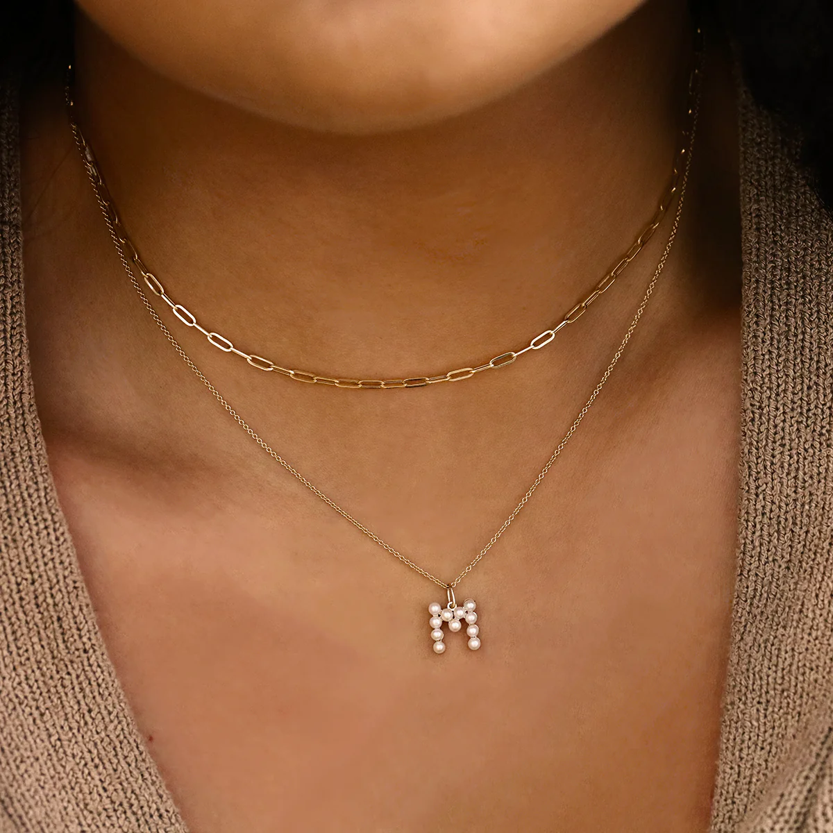 Soleil Collection 18" Pearl Initial Necklace | 9K Solid Yellow Gold - Image 5