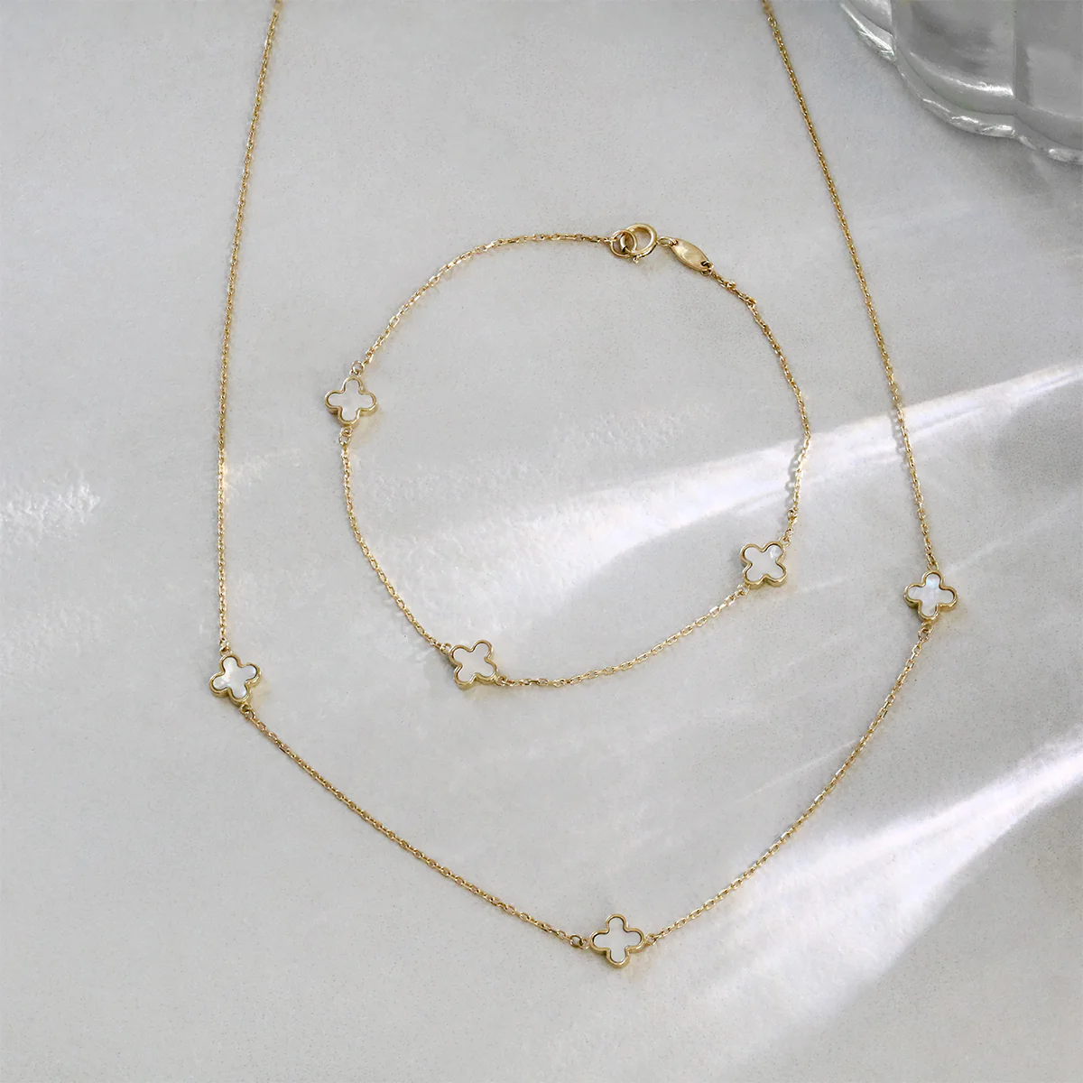 Soleil Collection 16"-17" Petal Mother Of Pearl Necklace | 9K Solid Yellow Gold - Image 7
