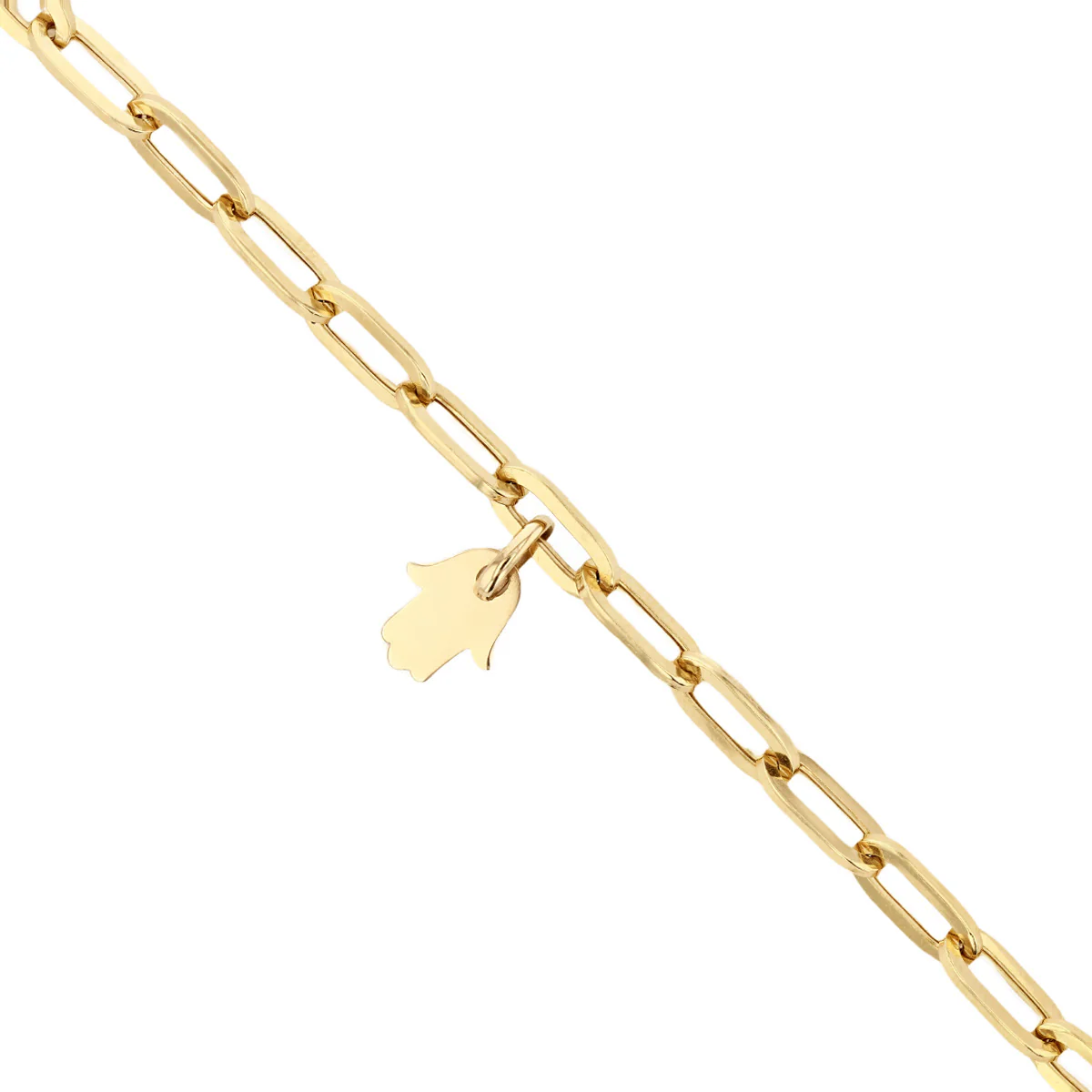 Soleil Collection Petite Hamsa Hand Paperclip Bracelet | 9K Solid Yellow Gold - Image 2