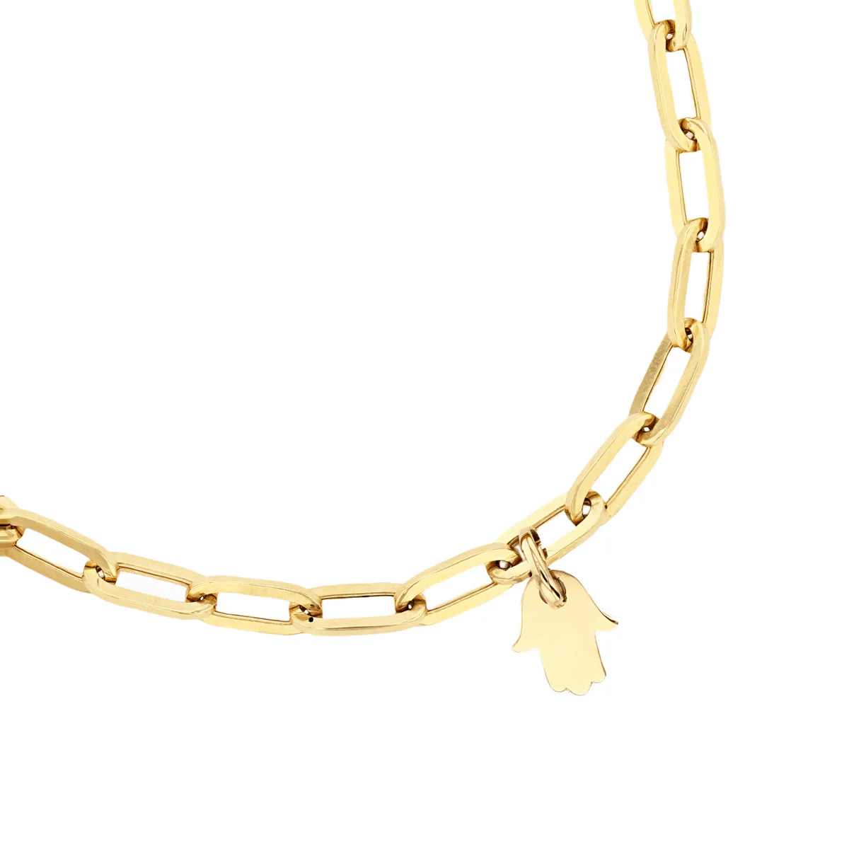 Soleil Collection Petite Hamsa Hand Paperclip Bracelet | 9K Solid Yellow Gold - Image 3