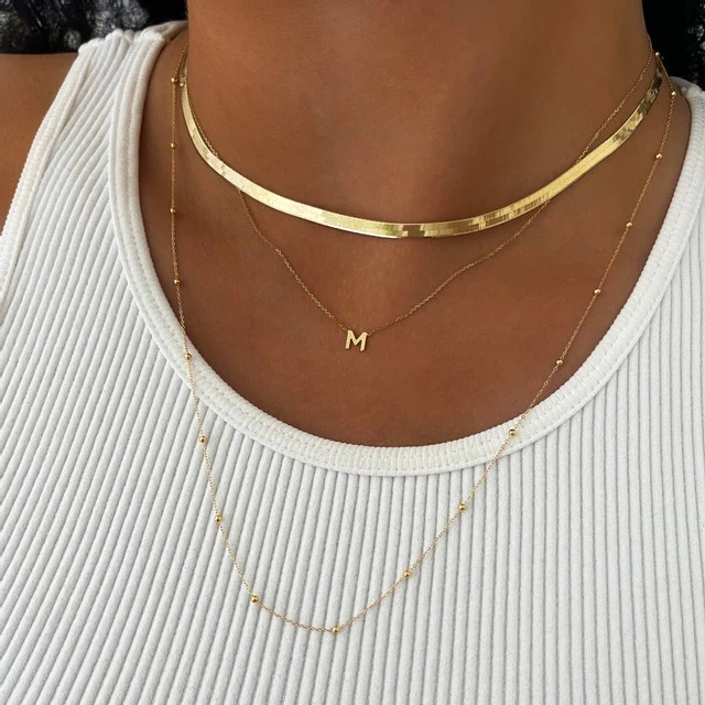 Soleil Collection 15"-17" Petite Plain Initial Necklace | 9K Solid Yellow Gold - Image 3
