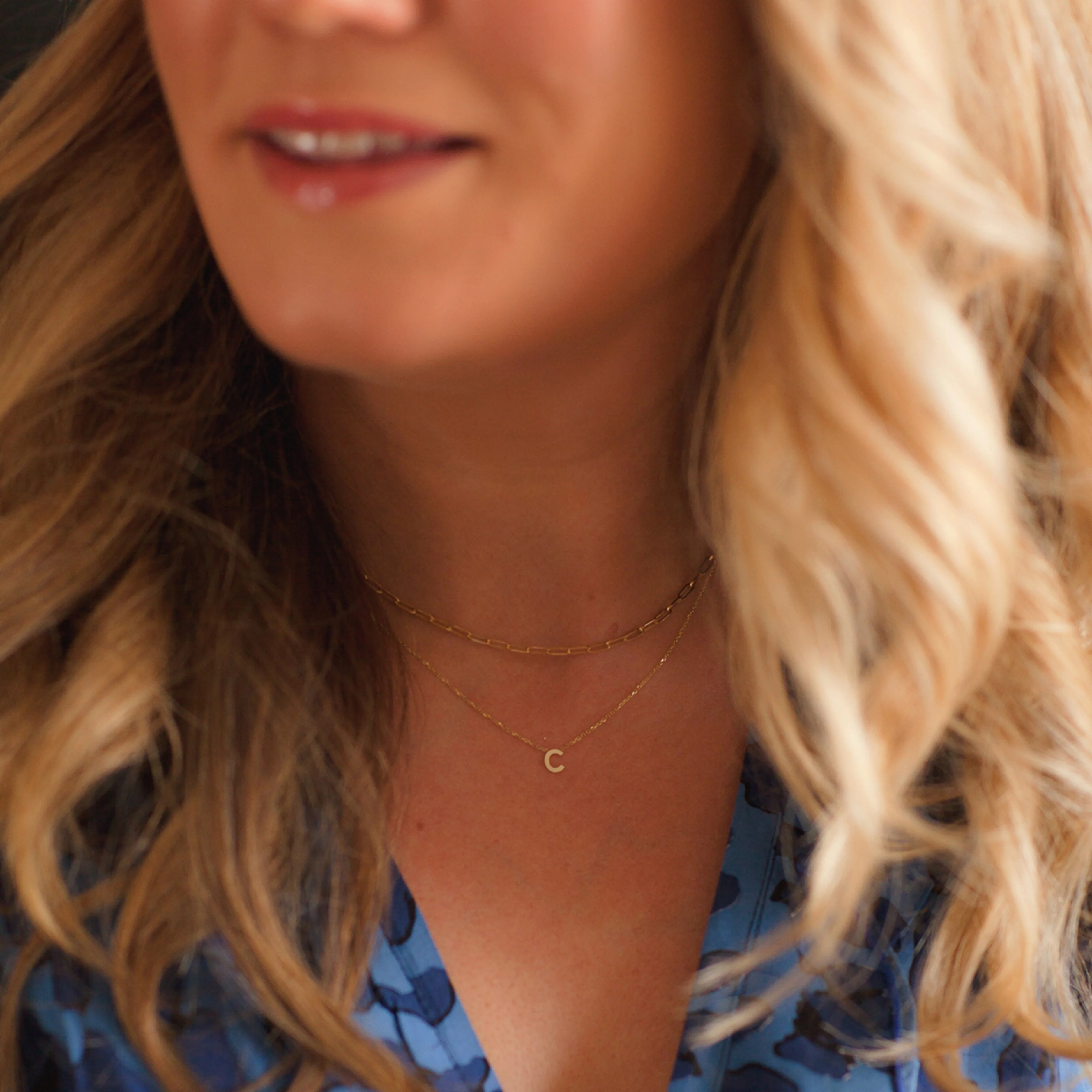 Soleil Collection 15"-17" Petite Plain Initial Necklace | 9K Solid Yellow Gold - Image 4