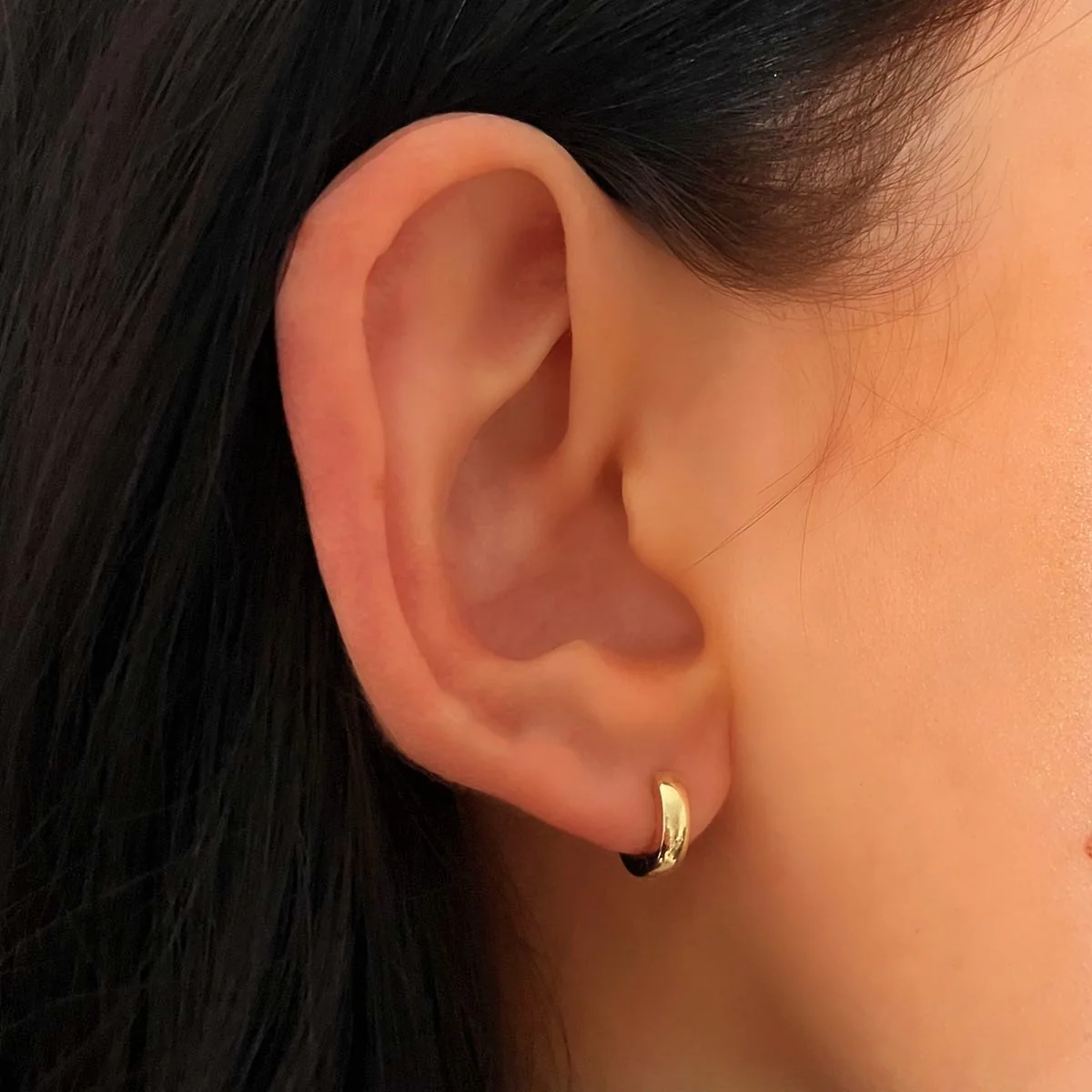 Soleil Collection Plain Huggie Earrings | 9K Solid Yellow Gold - Image 4