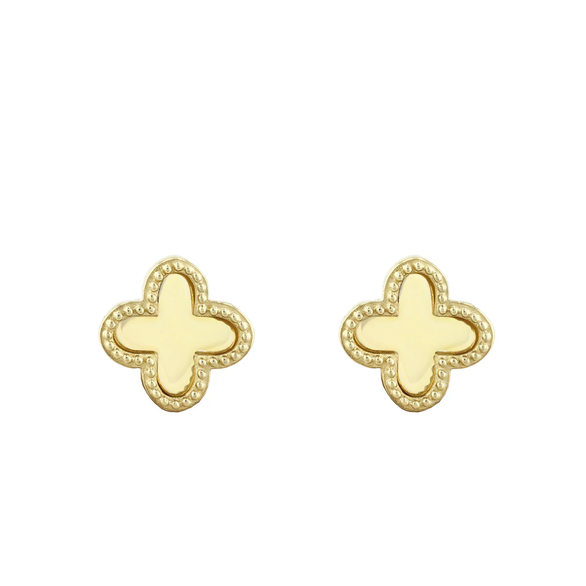 Soleil Collection Polished Quatrefoil Stud Earrings | 9K Solid Yellow Gold - Image 2