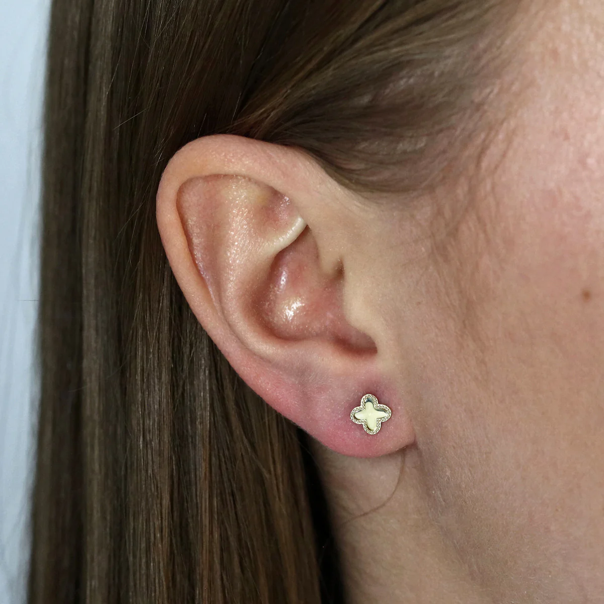 Soleil Collection Polished Quatrefoil Stud Earrings | 9K Solid Yellow Gold - Image 7