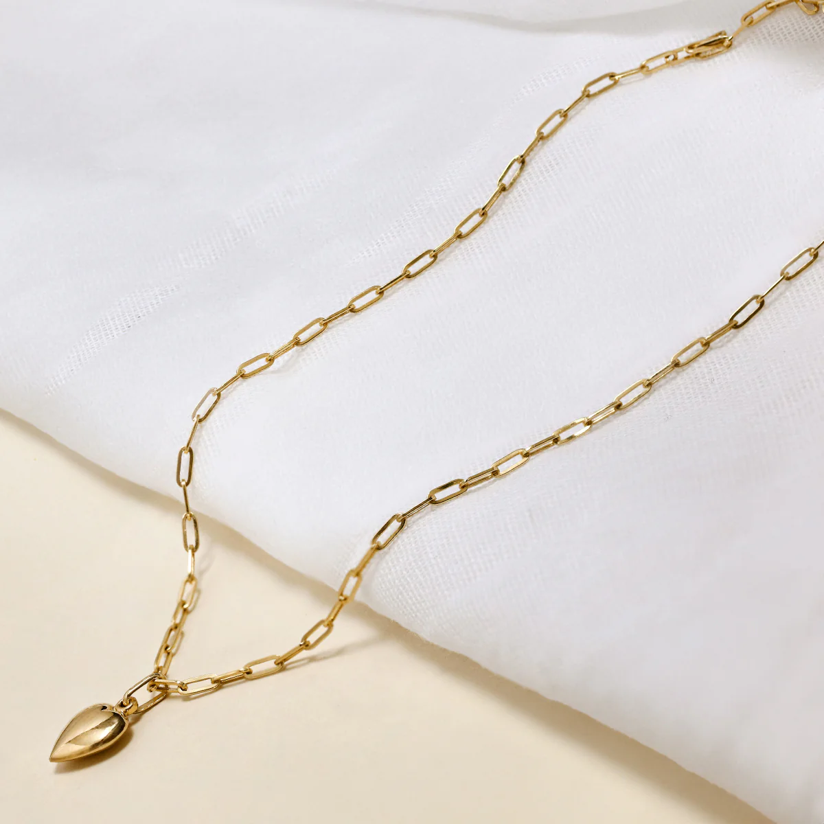 Soleil Collection 18" Puffed Heart & Paperclip Necklace  | 9K Solid Yellow Gold - Image 4