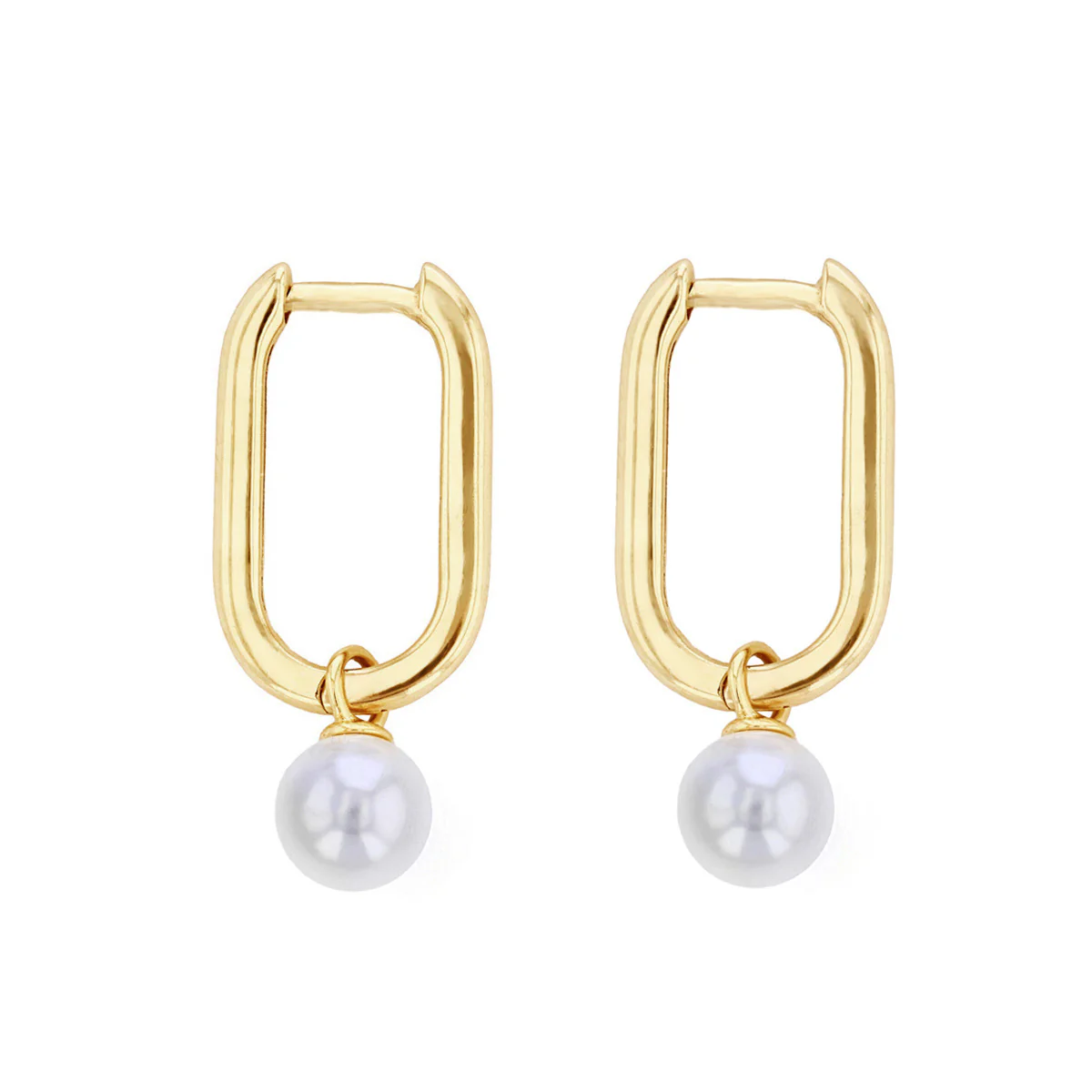 Soleil Collection Rectangular Hoop Earring With Drop Pearl | 9K Solid Yellow Gold - Image 3