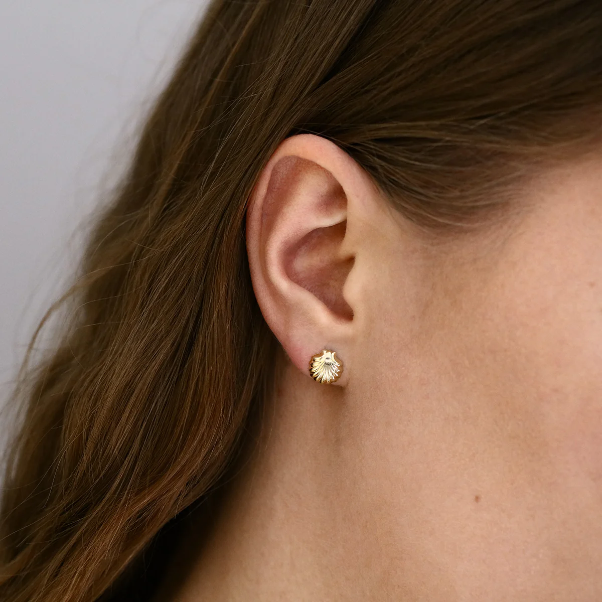 Soleil Collection Shell Stud Earrings | 9K Yellow Gold - Image 5