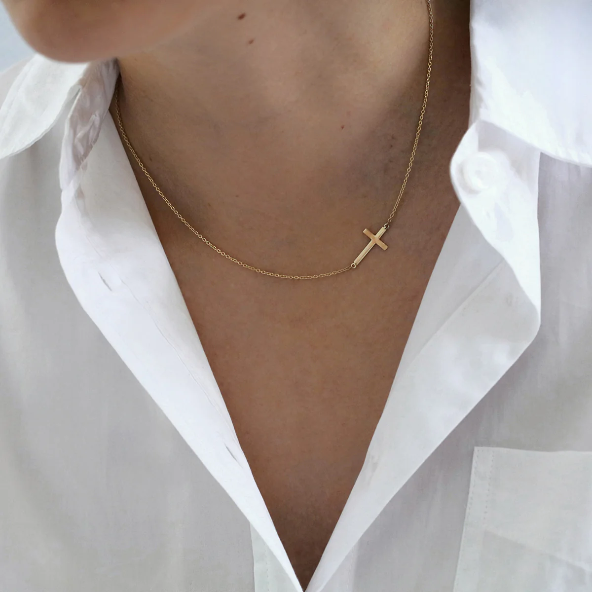 Soleil Collection Side Cross Pendant | 9K Solid Yellow Gold - Image 4