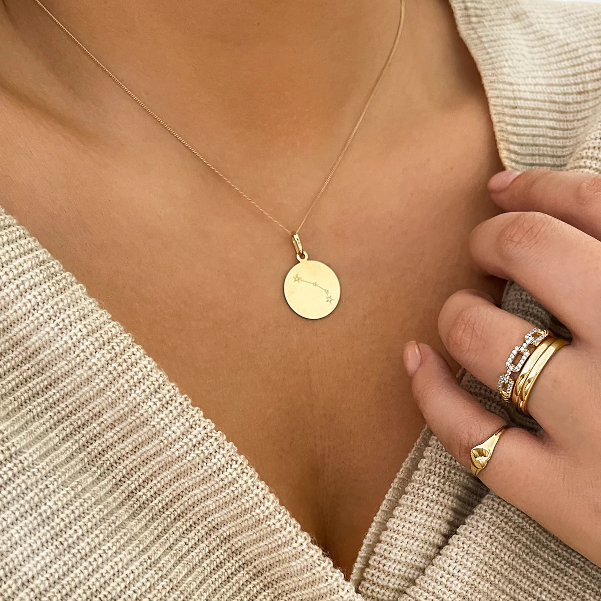 Soleil Collection Star Sign Disc Pendant | 9K Solid Yellow Gold - Image 8