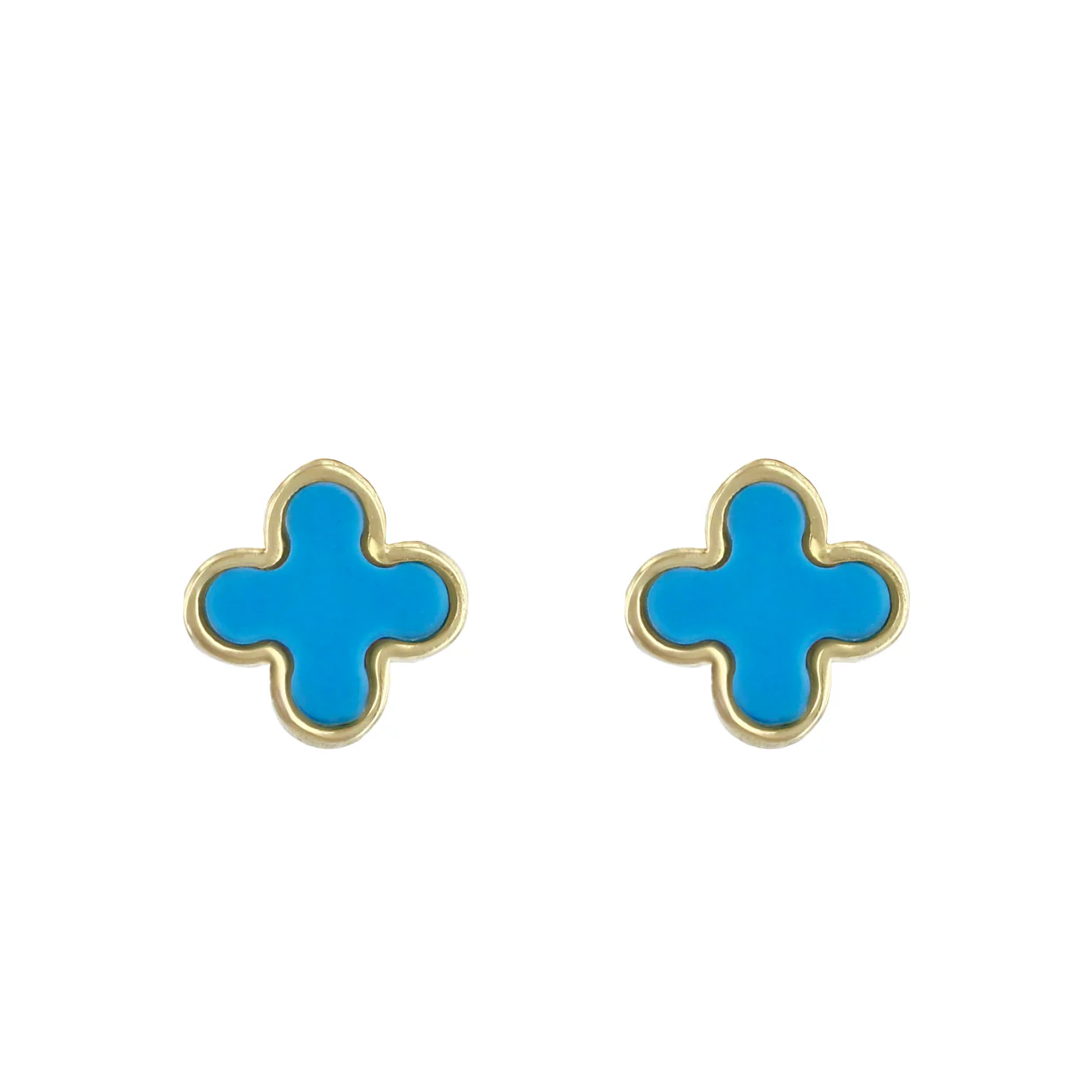 Soleil Collection Synthetic Turquoise Petal Stud Earrings | 9K Solid Yellow Gold - Image 2