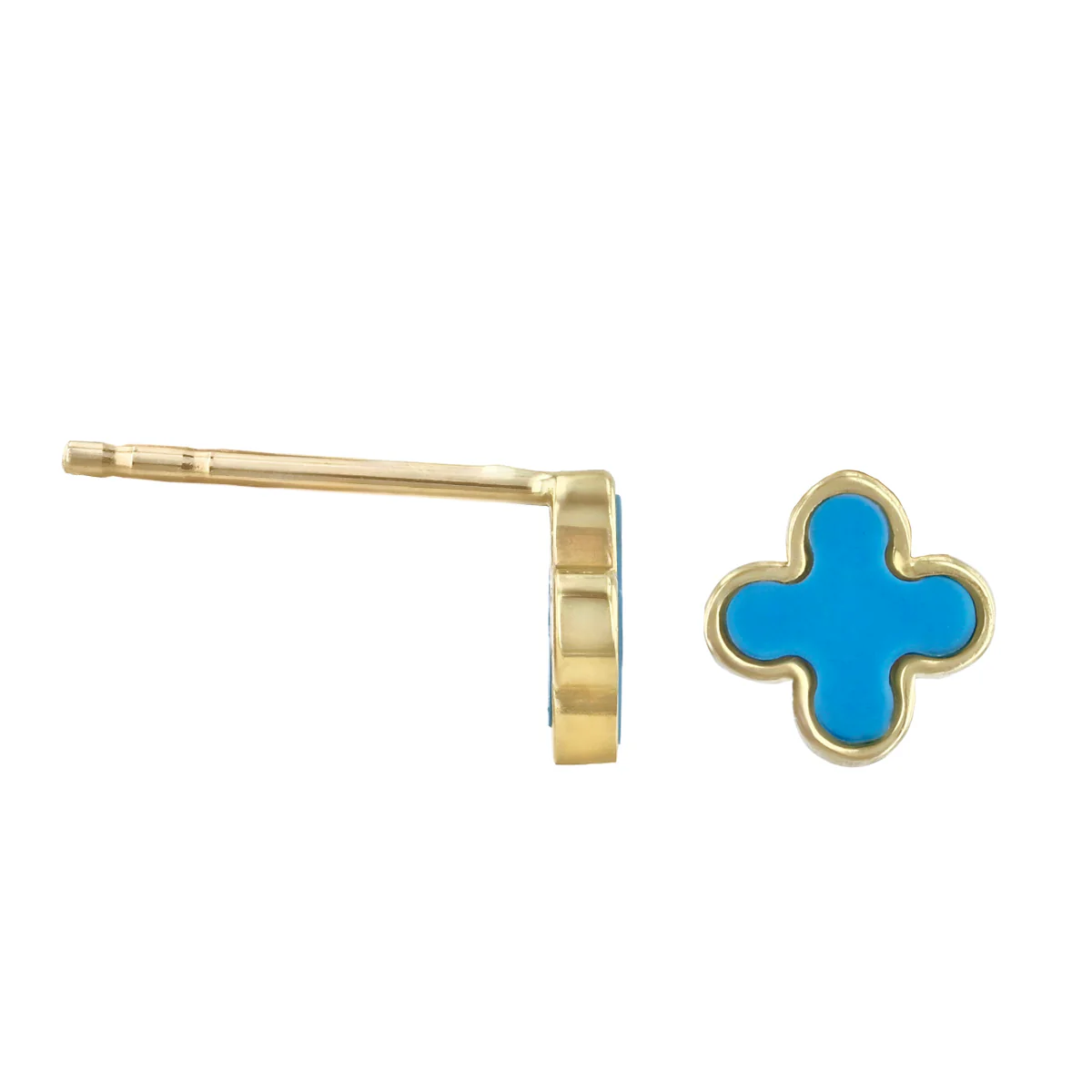 Soleil Collection Synthetic Turquoise Petal Stud Earrings | 9K Solid Yellow Gold - Image 4