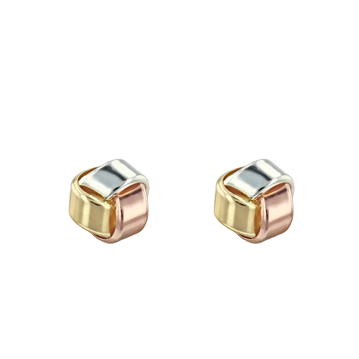 Soleil Collection Three Row Knot Stud Earrings | 9K Solid Tri-Colour Gold - Image 2