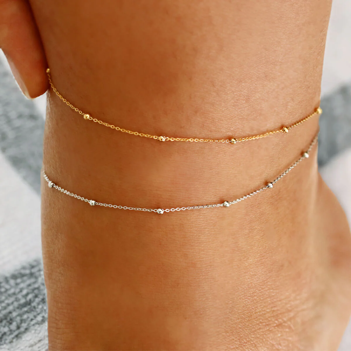 Soleil Collection Trace & Bead 10" Anklet | 9K Solid Yellow Gold - Image 6
