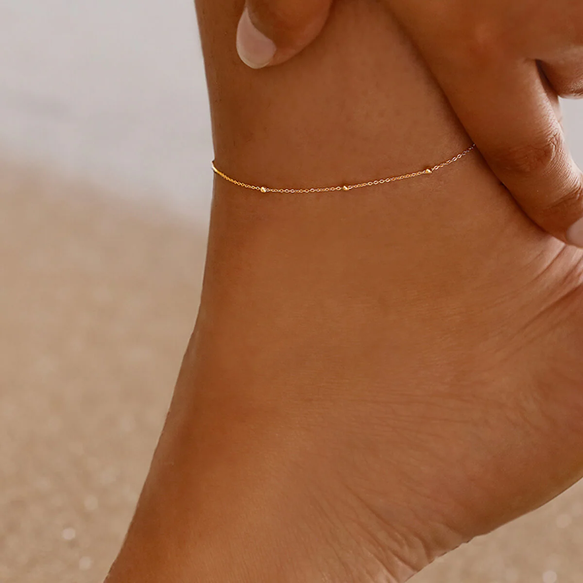 Soleil Collection Trace & Bead 10" Anklet | 9K Solid Yellow Gold - Image 5