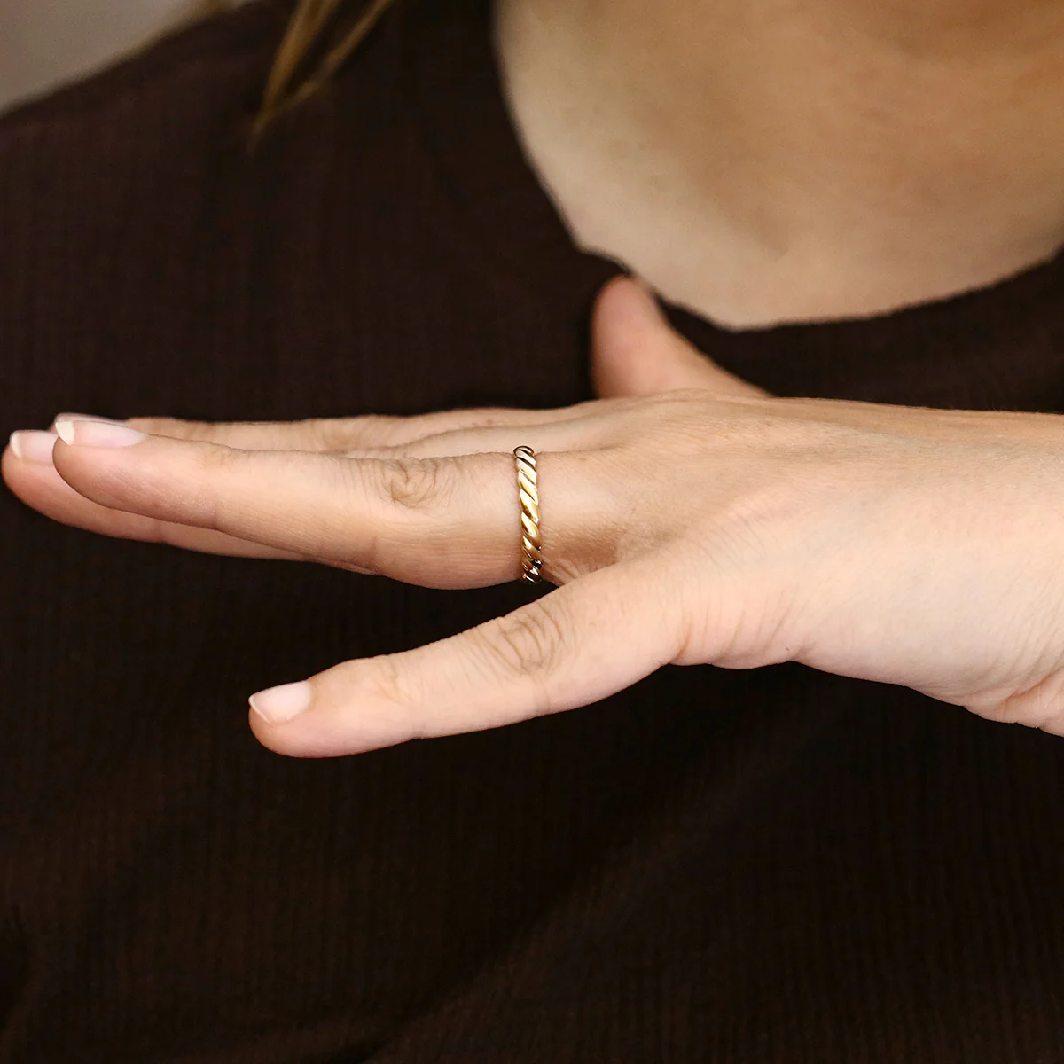 Soleil Collection Twisted Rope Dress Ring | 9K Yellow Gold - Image 7
