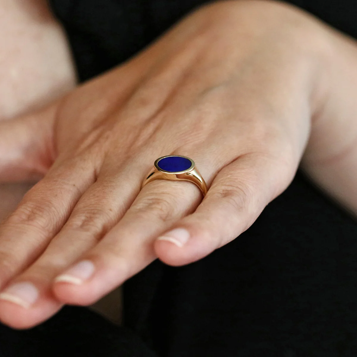 Soleil Collection Round Lapis Signet Ring | 9K Yellow Gold - Image 8