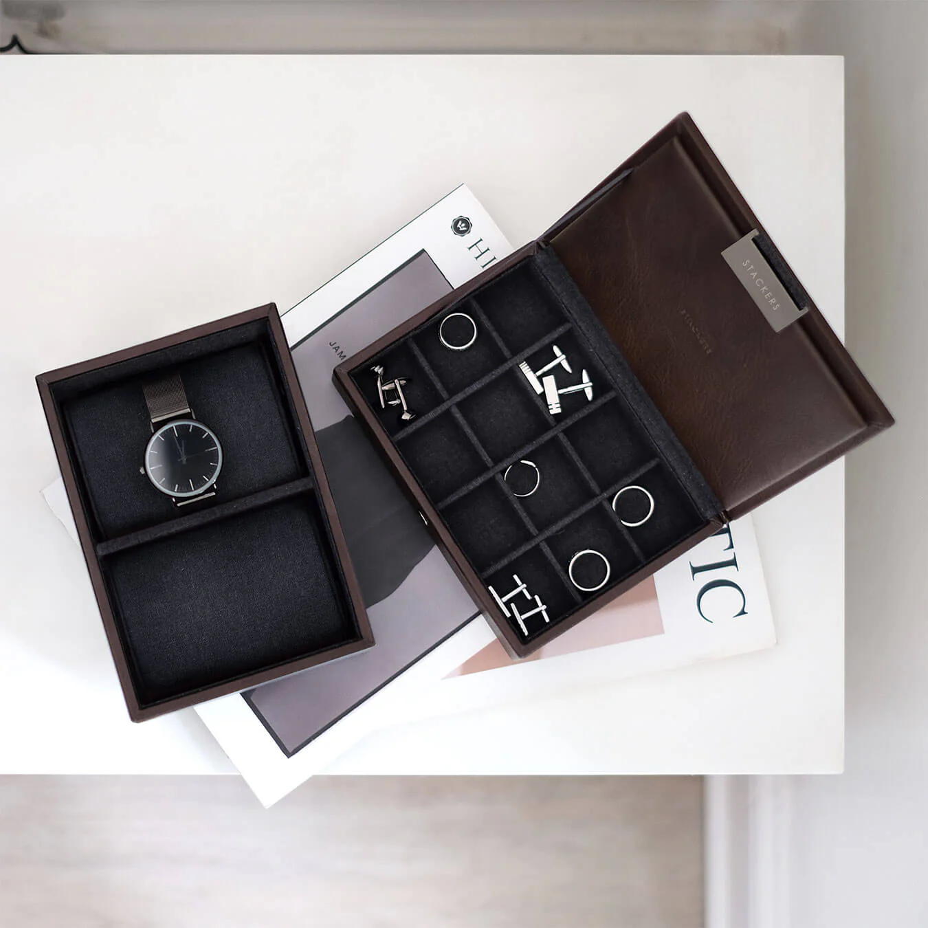 Stackers Brown Mini Watch and Cufflink Box - Image 3