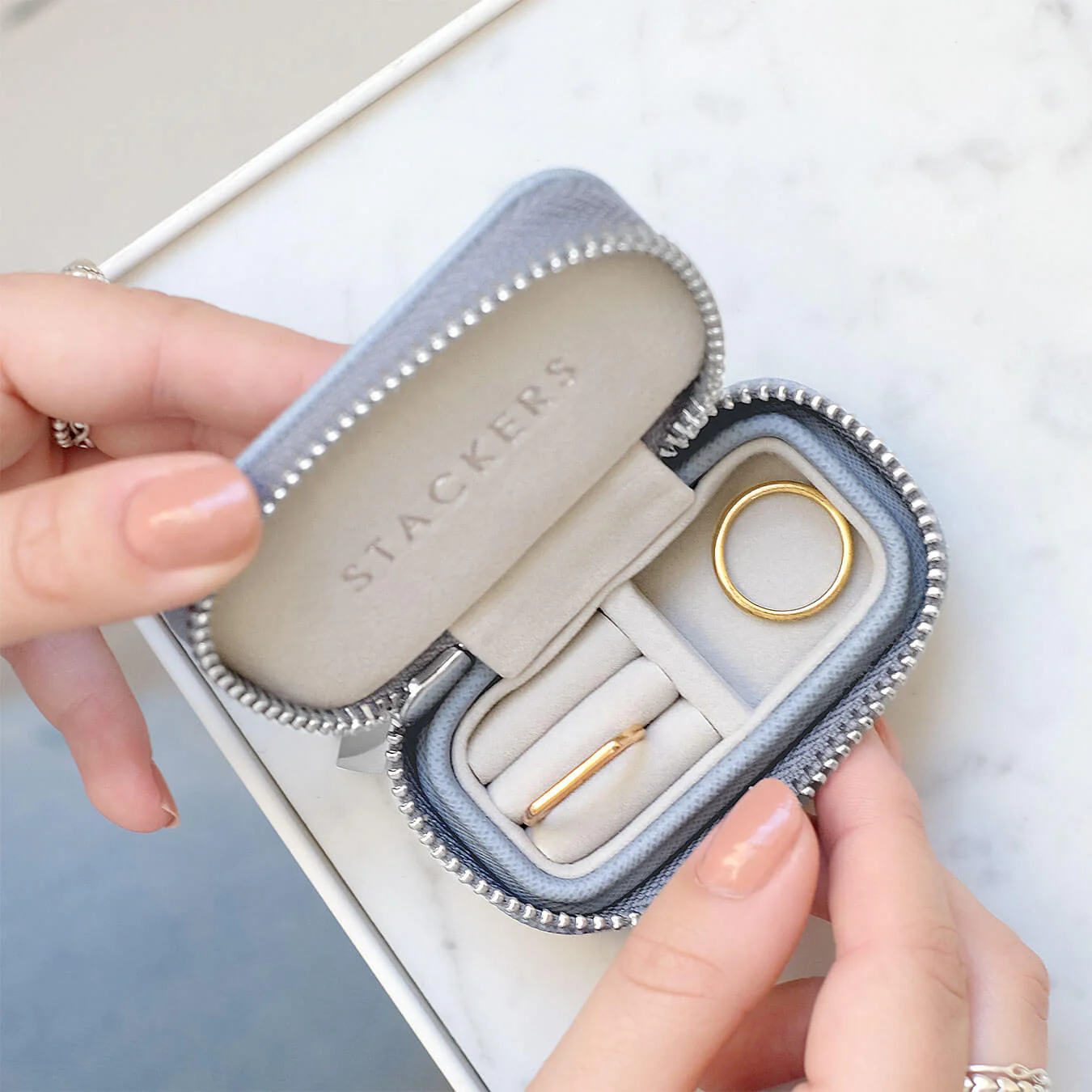 Stackers Dusky Blue Petite Zipped Jewellery Box - Image 3