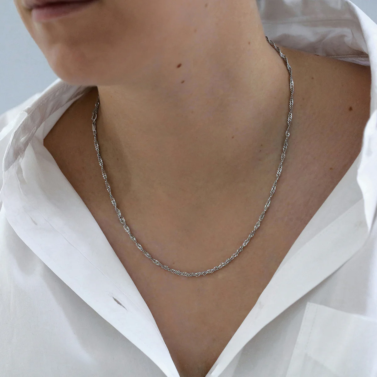 Twist Curb Necklace | 9K White Gold - Image 5