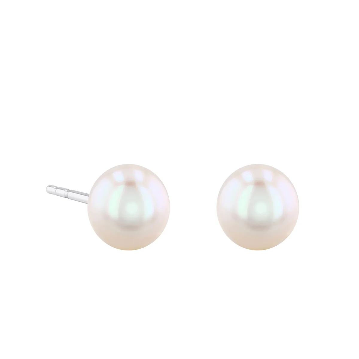Pearlessence Collection White Round Cultured River Pearl Stud Earrings | 9K Yellow Gold - Image 2