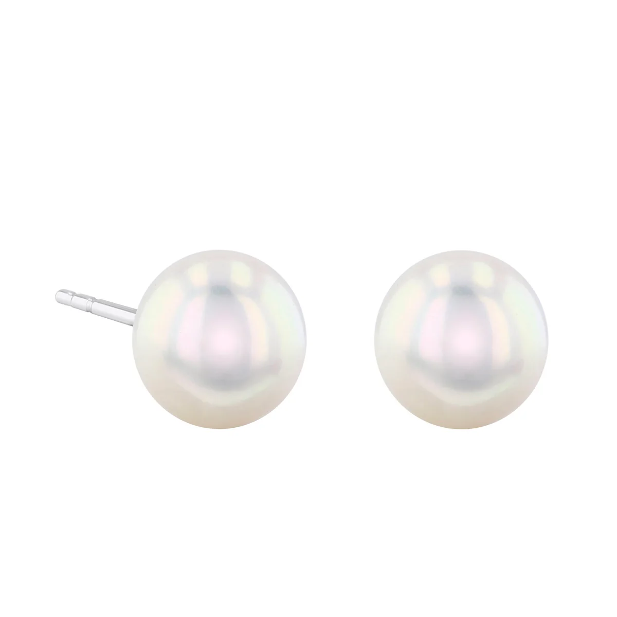 Pearlessence Collection White Round Cultured River Pearl Stud Earrings | 9K Yellow Gold - Image 4